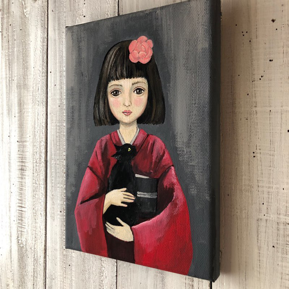 「ねこつむりの世界の神様」SMサイズ アート作品 原画 徳島洋子作品 アクリル画 3枚目の画像