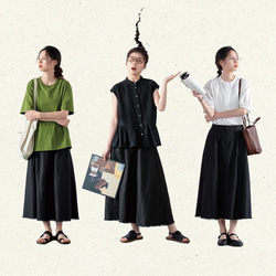 綿麻スカート　ゴムウエストスカート　　ブラック　S-Lサイズ S265BL 9枚目の画像
