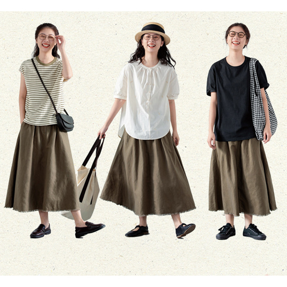 綿麻スカート　ゴムウエストスカート　　ブラック　S-Lサイズ S265BL 10枚目の画像
