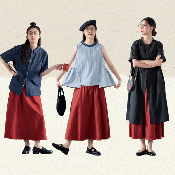 綿麻スカート　ゴムウエストスカート　　ブラック　S-Lサイズ S265BL 8枚目の画像