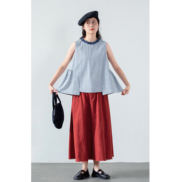綿麻スカート　ゴムウエストスカート　　レッド　S-Lサイズ S265RE 6枚目の画像