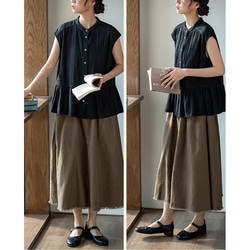 綿麻スカート　ゴムウエストスカート　　ブラウン　S-Lサイズ S265BR 3枚目の画像