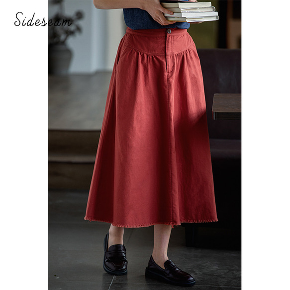 綿麻スカート　ゴムウエストスカート　　ブラウン　S-Lサイズ S265BR 16枚目の画像