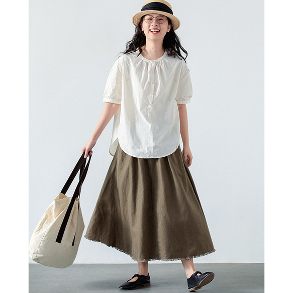 綿麻スカート　ゴムウエストスカート　　ブラウン　S-Lサイズ S265BR 8枚目の画像