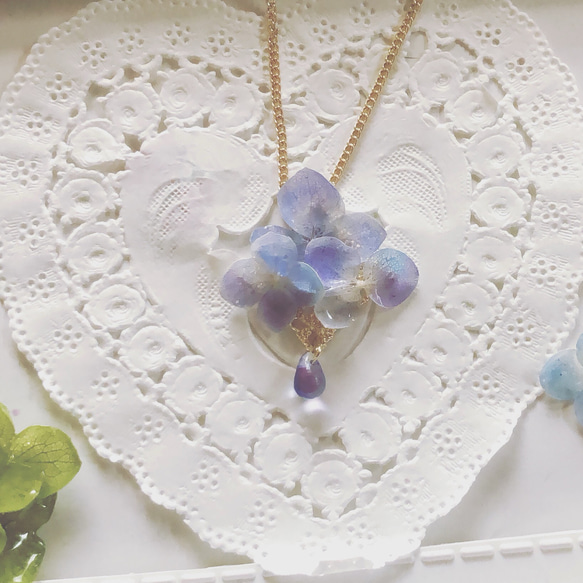 幸せを呼ぶ♡本物 紫陽花のネックレス ✨  パープル Blue② 1枚目の画像