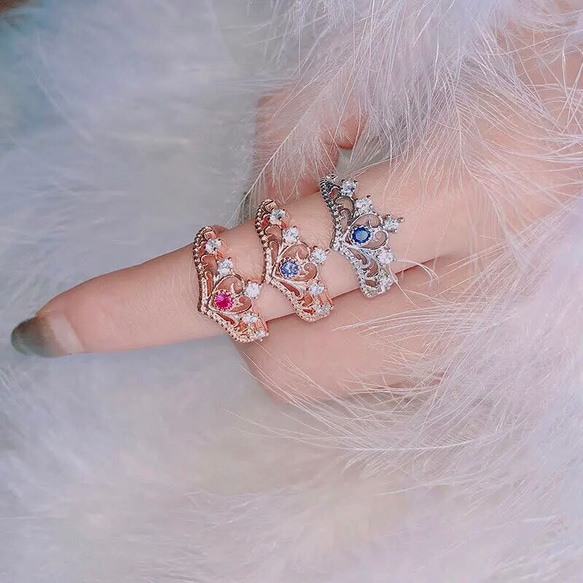 【アウトレット品】王妃　ティアラ　リング　指輪　ビジュー 3枚目の画像