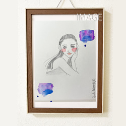オリジナル手描きイラスト #10 「心の浄化」 鉛筆画と水彩画のおしゃれな美人画アート  B5パープル紫 3枚目の画像
