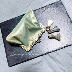 母の日セール！口金変更の為！！♡青銅の幻想的なニュアンス高級帯地ポーチ　コインケース　メイクポーチ　がま口ミニポーチ 1枚目の画像