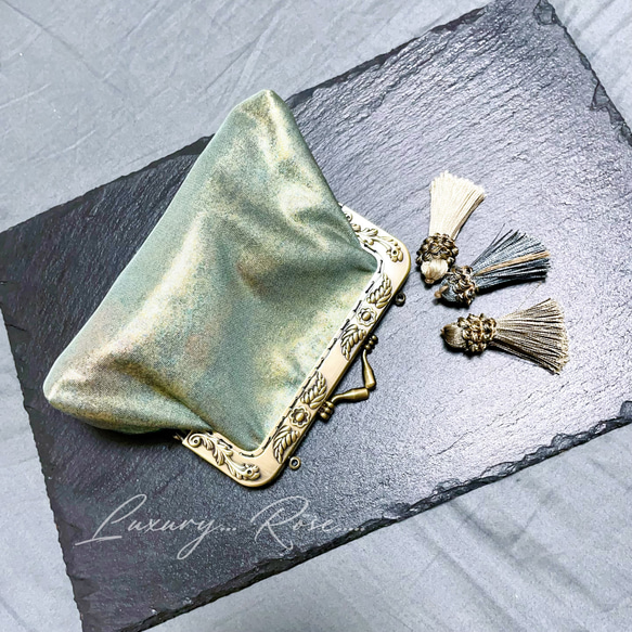母の日セール！口金変更の為！！♡青銅の幻想的なニュアンス高級帯地ポーチ　コインケース　メイクポーチ　がま口ミニポーチ 4枚目の画像