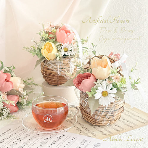 枯れないお花♡2色のチューリップのフラワーアレンジ アート 枯れないお花♡2色のチューリップのフラワーアレンジ アート