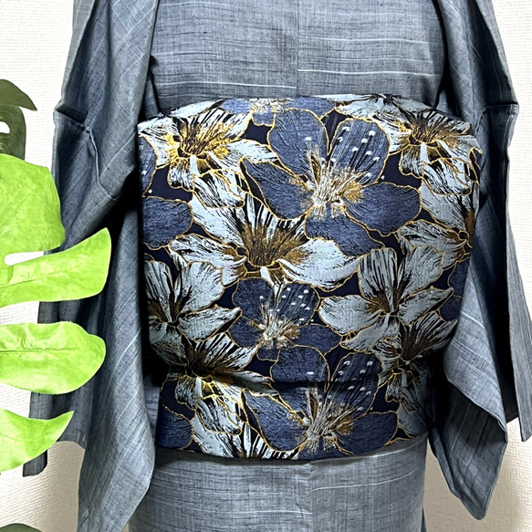 美しい藍色のグラデーション　刺繍の名古屋帯 美しい藍色のグラデーション刺繍の名古屋帯-Switch 全セット