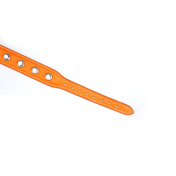 スタイリッシュレザー　オレンジ　チョーカー 本革製 ソフト 　宝石　ジェムストーン　クリア　調節可能 人間用首輪 5枚目の画像