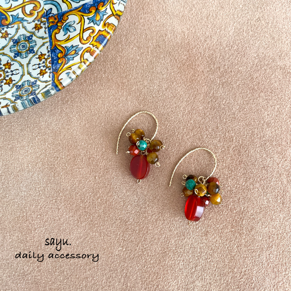 ✨再販✨【14kgf】エキゾチックな雰囲気の天然石ピアス ピアス（フック