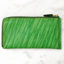 小さめ長財布 手染め・手縫い ぺったんこ薄マチＬファスナー シンプル グリーン 竹 軽い 自然 3枚目の画像