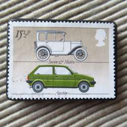 イギリス　自動車切手ブローチ 9621 1枚目の画像