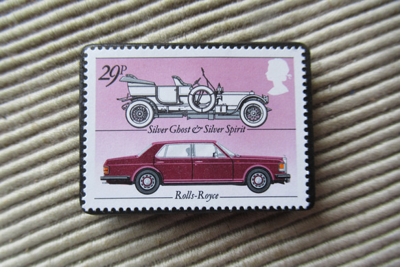 イギリス　自動車切手ブローチ 9624 1枚目の画像