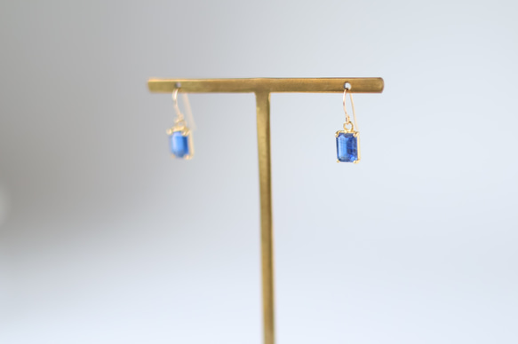 【creema限定セット】14kgf カイヤナイトのスクエアピアス/イヤリング&ネックレス ロイヤルブルー ギフト 7枚目の画像