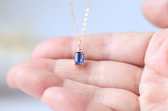 【creema限定セット】14kgf カイヤナイトのスクエアピアス/イヤリング&ネックレス ロイヤルブルー ギフト 12枚目の画像