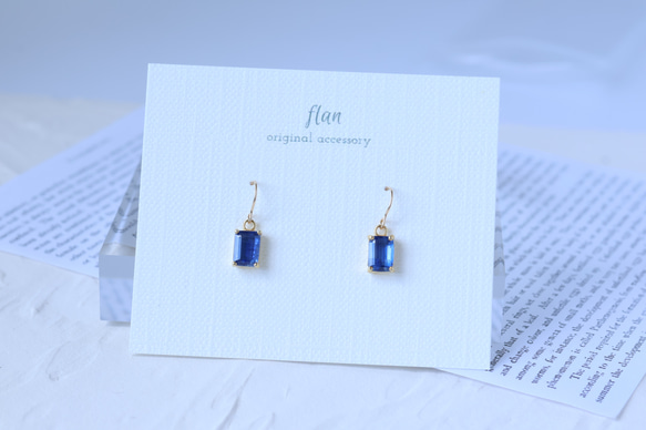 【creema限定セット】14kgf カイヤナイトのスクエアピアス/イヤリング&ネックレス ロイヤルブルー ギフト 10枚目の画像