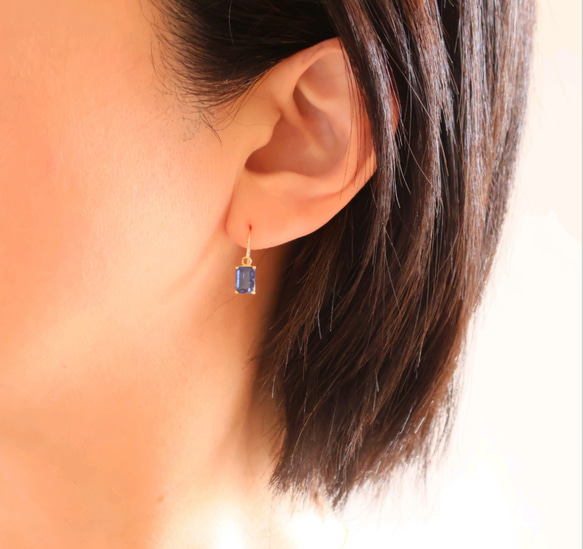 【creema限定セット】14kgf カイヤナイトのスクエアピアス/イヤリング&ネックレス ロイヤルブルー ギフト 5枚目の画像