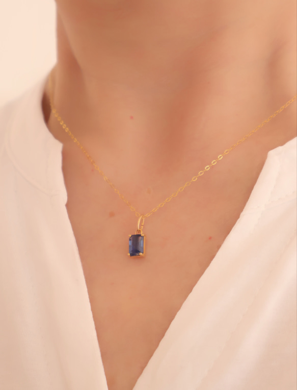 【creema限定セット】14kgf カイヤナイトのスクエアピアス/イヤリング&ネックレス ロイヤルブルー ギフト 6枚目の画像