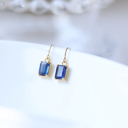 【creema限定セット】14kgf カイヤナイトのスクエアピアス/イヤリング&ネックレス ロイヤルブルー ギフト 3枚目の画像