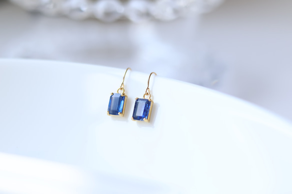 【creema限定セット】14kgf カイヤナイトのスクエアピアス/イヤリング&ネックレス ロイヤルブルー ギフト 3枚目の画像