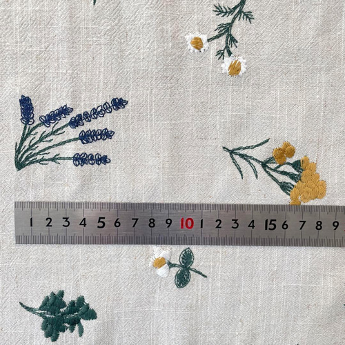 s8-h▽リネン刺繡生地▽花柄 北欧調 薄手 ホワイト ナチュラル