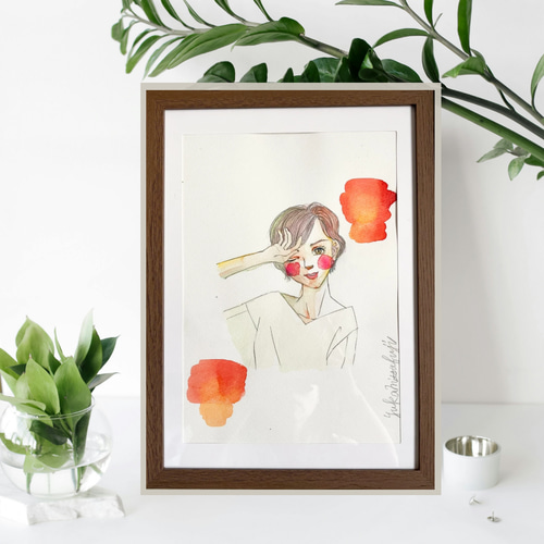オリジナル手描きイラスト #13 「イケナイ太陽」鉛筆画と水彩画の 