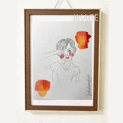 【委託販売中】オリジナル手描きイラスト #13 「イケナイ太陽」鉛筆画と水彩画のおしゃれな美人画アート  B5オレンジ赤 3枚目の画像