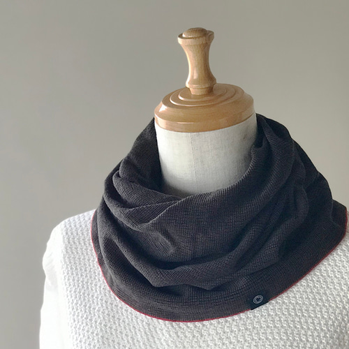 ふわふわ ガーゼねじりスヌード 濃茶/赤線 スヌード 尾州小物工房  