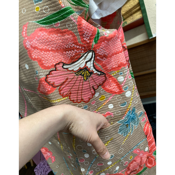 女の子の浴衣からの柿渋染めチュニック(大人用)      浴衣リメイク 5枚目の画像