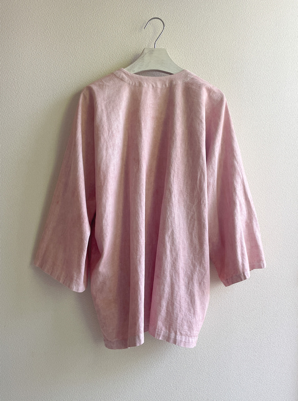 サンプル品 泥染のコットンリネン羽織カーディガン 淡い桜色 ムラ染め 送料無料 7枚目の画像