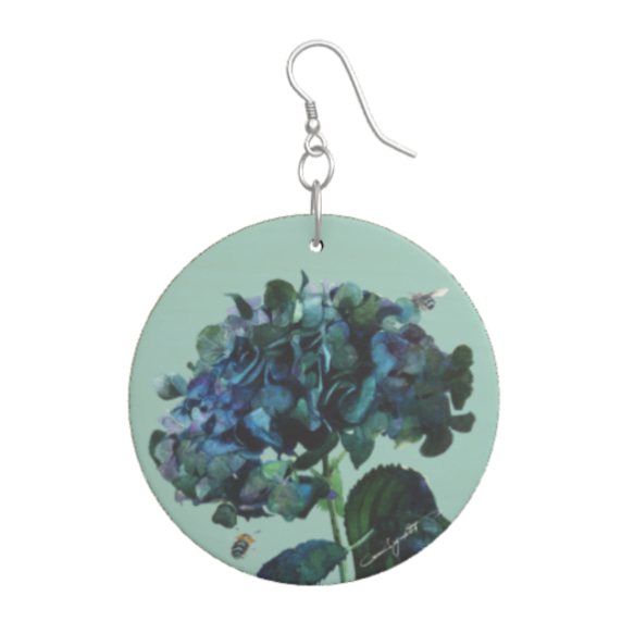 紫陽花ハンドメイド2024 ウッドピアス 紫陽花 ターコイズウォーター