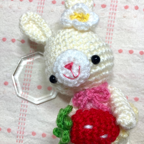 イチゴを持ったオシャレうさぎちゃんの編みぐるみ☆ あみぐるみ Nstar 
