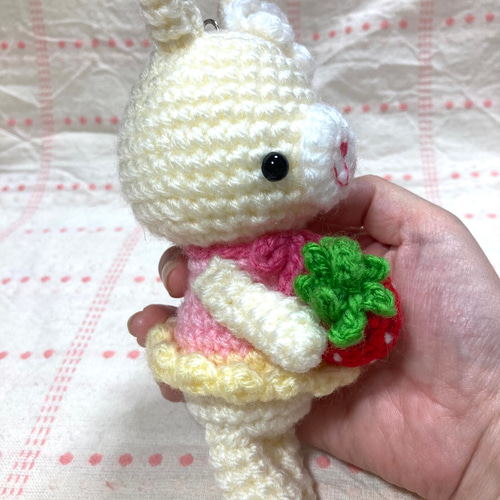 イチゴを持ったオシャレうさぎちゃんの編みぐるみ☆ あみぐるみ Nstar