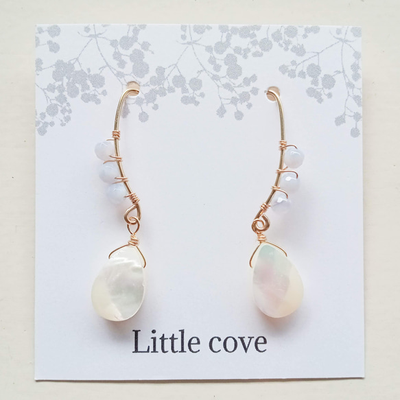 ✧天然石✧14KGF マザーオブパールのロングフックピアス ピアス  