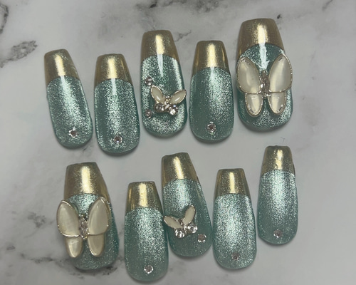 ミラーフレンチ×マグネット♡ネイルチップ カスタマイズ可能】マグネット×ミラーフレンチネイル ネイルチップ