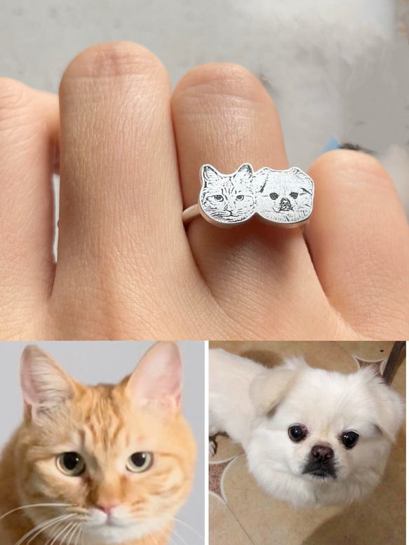 銀製　世界に一つだけの指輪.リング（ 細丸い） No：04　愛犬・愛猫・ペット・動物・うさぎ・鳥・ハムスター 1枚目の画像