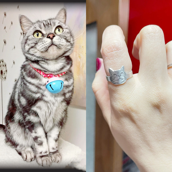 銀製　世界に一つだけの指輪.リング（太め） No：03　愛犬・愛猫ペット・動物・うさぎ・鳥・ハムスター 1枚目の画像