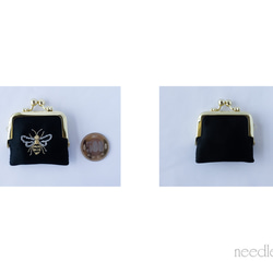 大人な蜂柄刺繍　リングケース　ブラック　カンボジアシルク　お守りジュエリーケース　がま口　ミニアクセサリーケース　 4枚目の画像