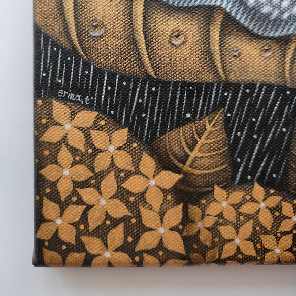 「紫陽花とカタツムリ」アクリル画 キャンバス 20×20cm 6枚目の画像
