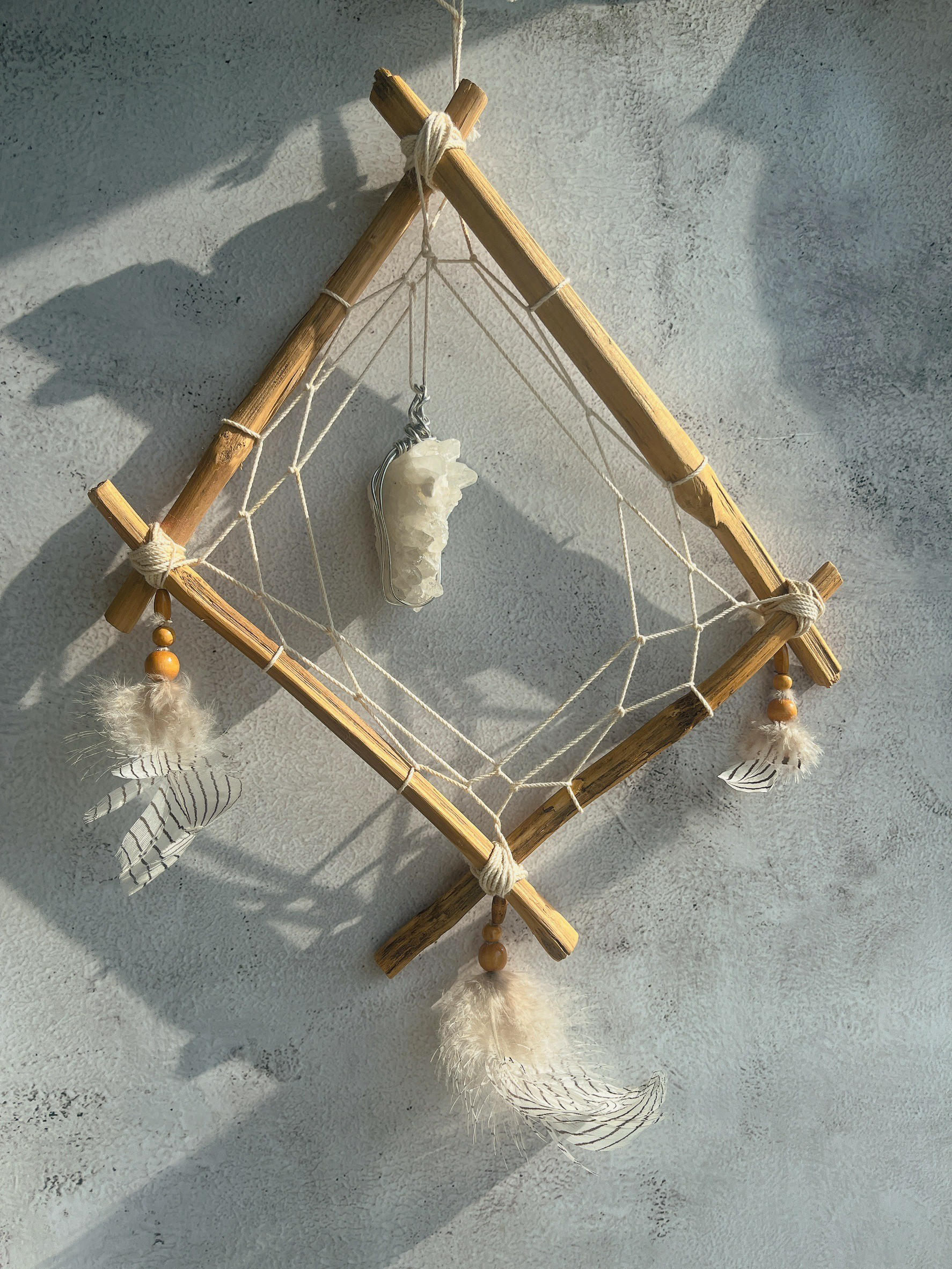 クリスタル×流木のドリームキャッチャー　No,043