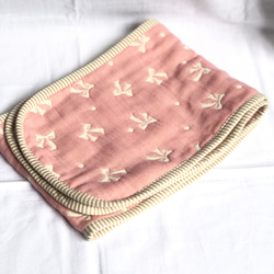 ふんわり六重織ガーゼのタオルマフラー　fuwara リボン　ピンク 1枚目の画像