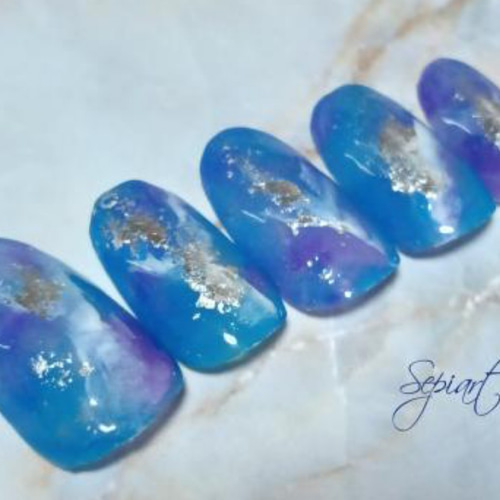 ジェルネイルチップ☆付け爪☆ブルー×パープル☆ニュアンス