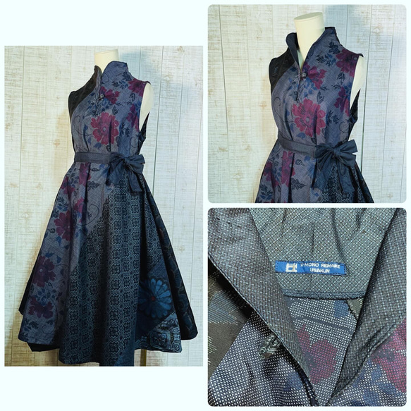 M*y様 ■【大島紬テントラインワンピース着物リメイク■ 着物リメイク 大島紬 を贅沢に使った テントライン ロング