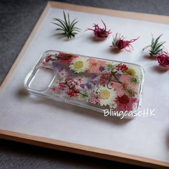 送料無料 フルーツ 本物の花 押し花ドライフラワー 樹脂 iPhone 15 全機種対応 ケース クリア スマホケース 8枚目の画像
