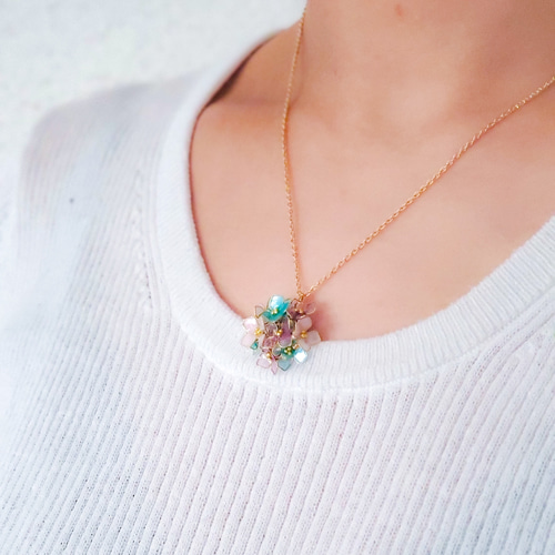 夏の誕生花2026】紫陽花のネックレス / 首かざり・梅雨・透明感・上品