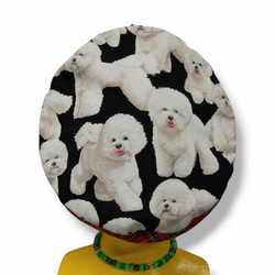 ビションフリーゼ　犬柄×タータンチェック　ベレー帽 1枚目の画像