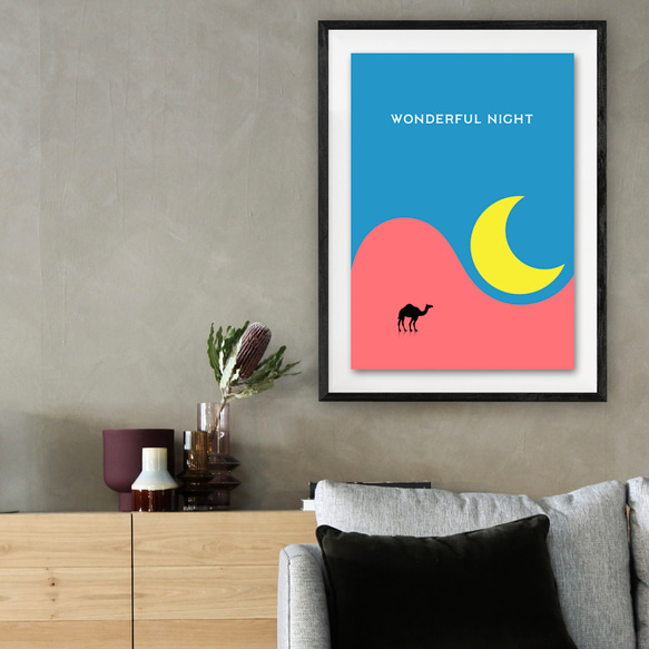 アートポスター WONDERFUL NIGHT / 月 大地 ラクダ 自然 モダン ミニマル アート 1枚目の画像